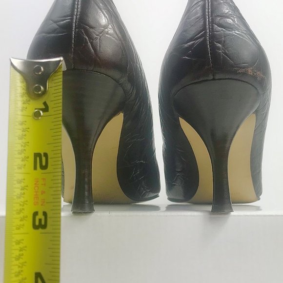 NINE WEST Croc Embossed Heels, Brown, Size 9 - Picture 4 of 8